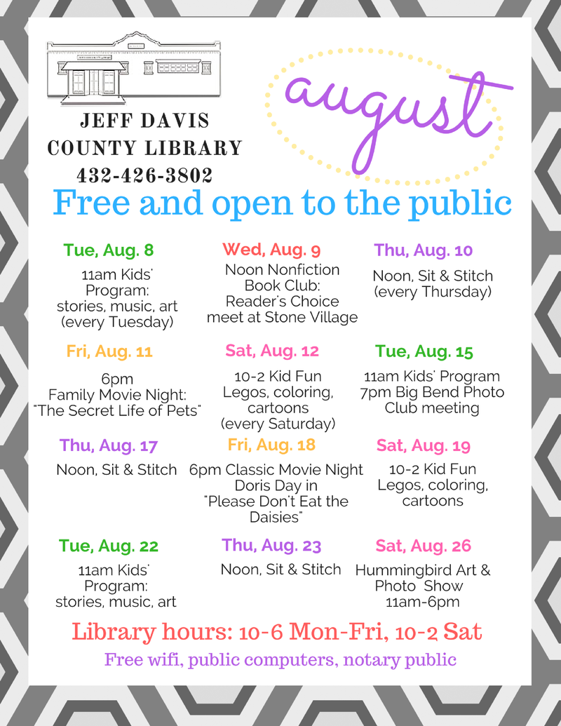 August Calendar of Events